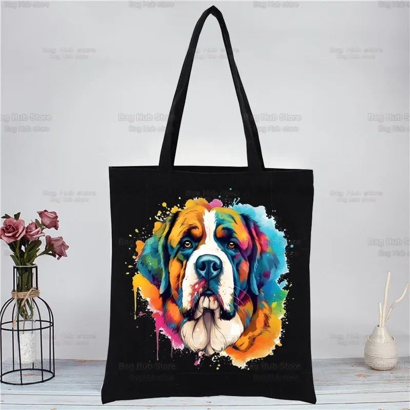 

Bernard Dog Women Canvas Shoulder Bag Ladies Shopping Bags Cotton Cloth Fabric Grocery Handbags Tote Books Bag For Girls