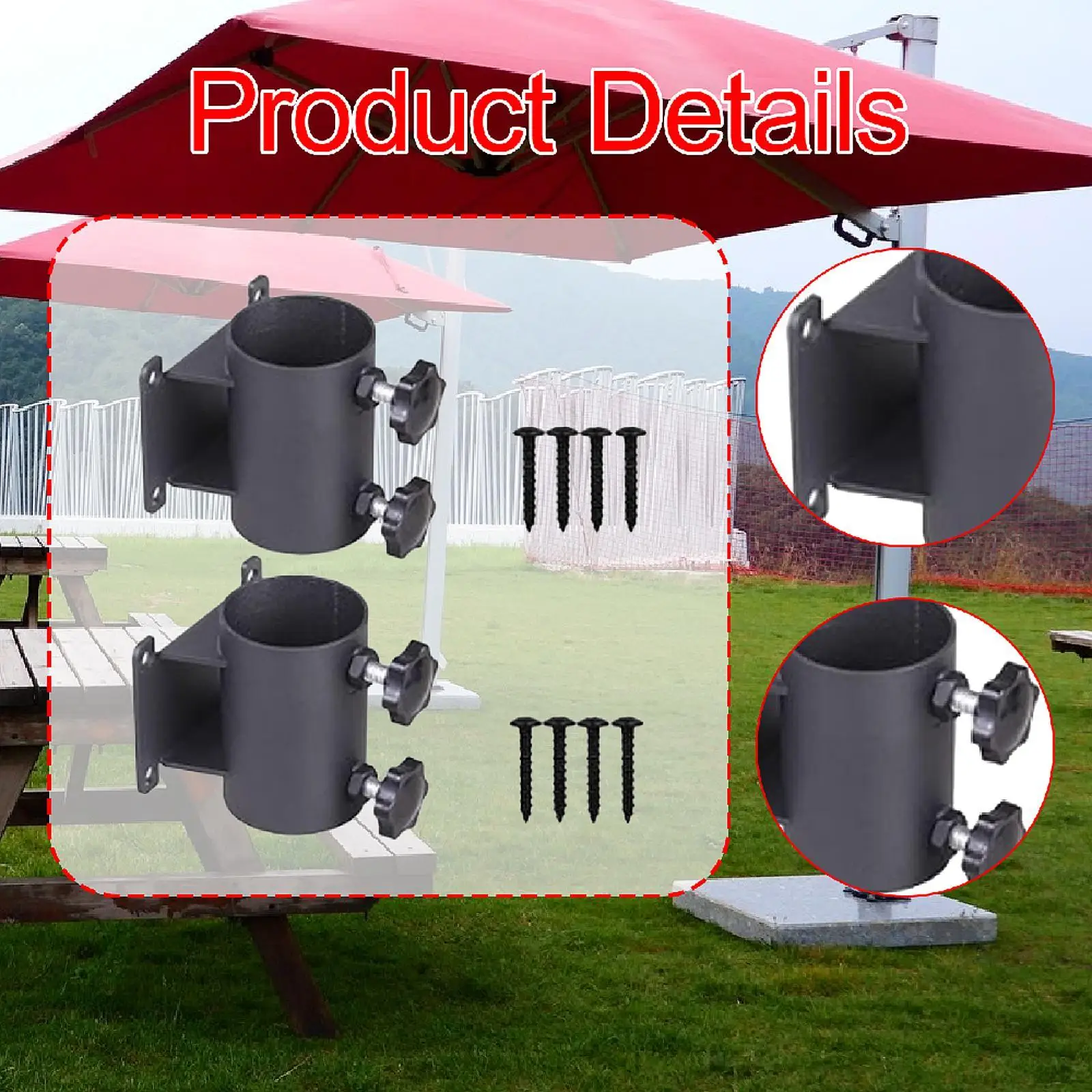 

Iron Umbrella Clamp Mount Heavy Duty Stand Adjustable Holder for Deck Railing Outdoor Garden Use