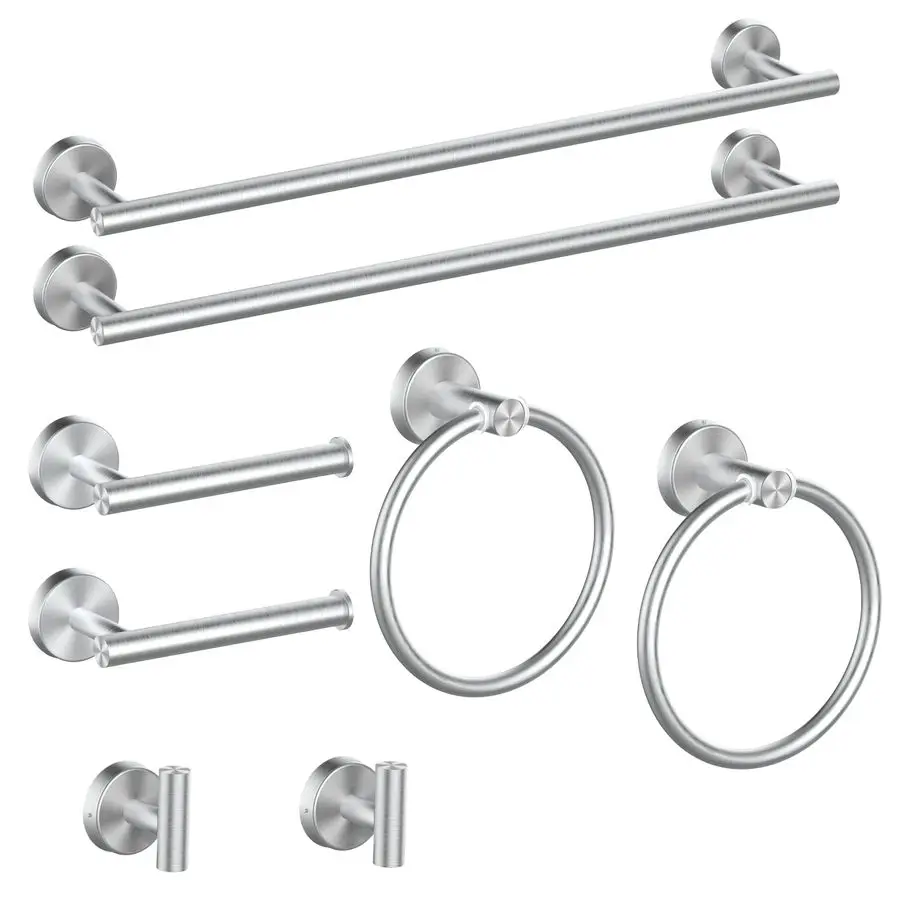 

8 Piece Brushed Nickel Bathroom Hardware Set, 24inch Bathroom Towel barTowel RingToilet Paper Holder Robe Towel Hook, SUS304 Sta