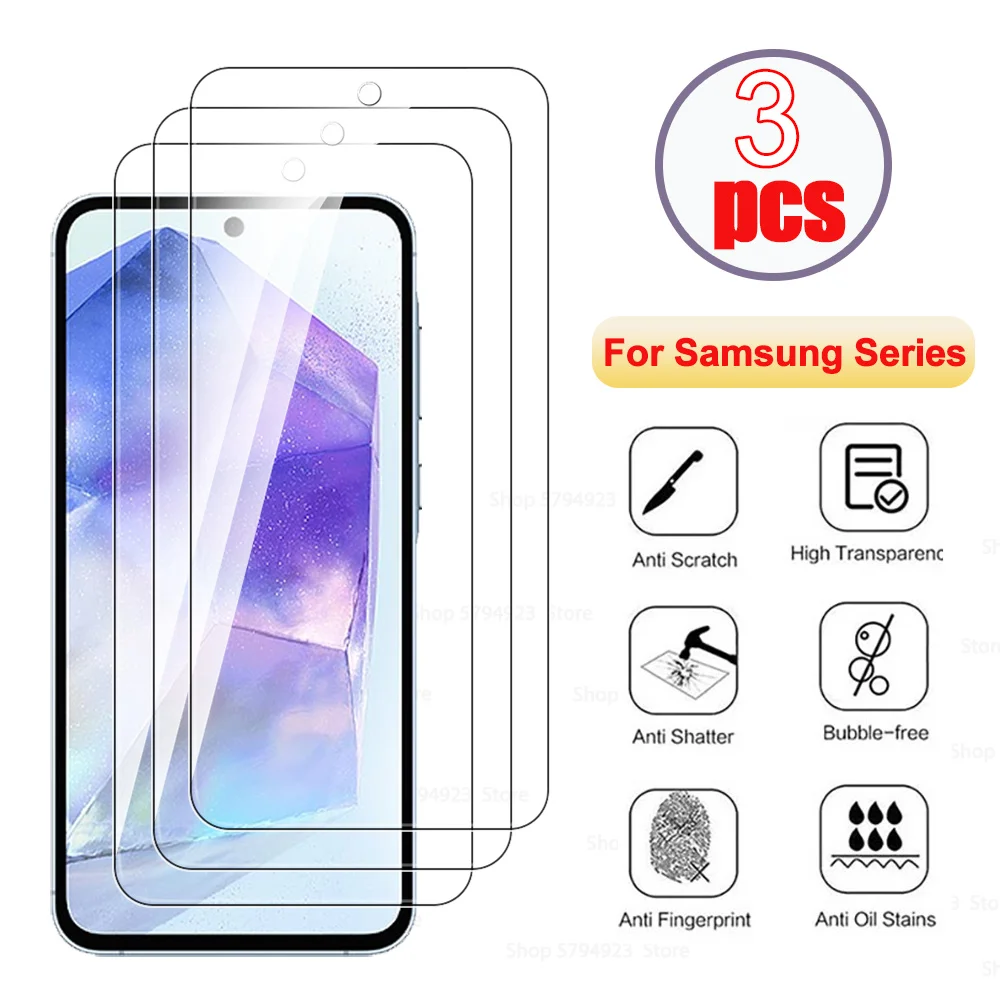 Samsun A55 35 25 15 05s HD Protective Glass 3pcs For Samsung Galaxy A55 A35 A25 A15 A05 A05s 5G Screen Protectors Tempered Glass