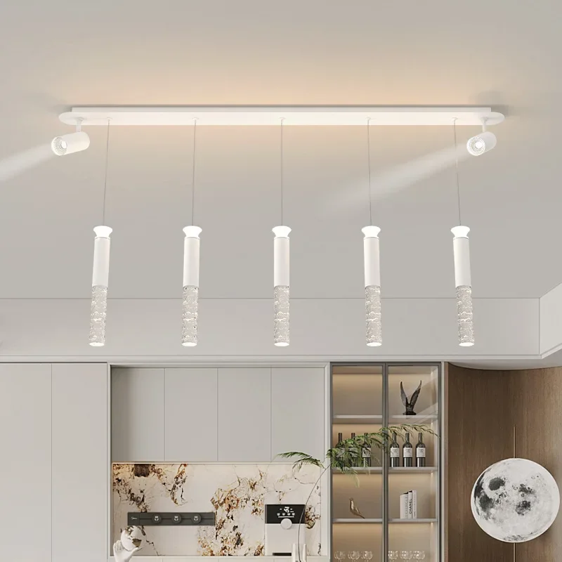 Modern Simple LED Chandelier White Creative Personality with Spotlight Bar Light Home Parlor Dining Room Lighting Pendant Lamp