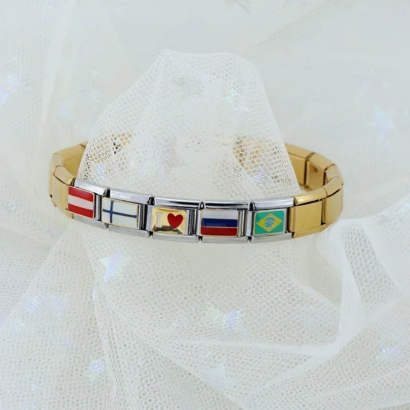 Hapiship New Original Daisy Fashion World National Flag Italian Charm Fit 9mm Bracelet Stainless Steel Jewelry Making DJ046