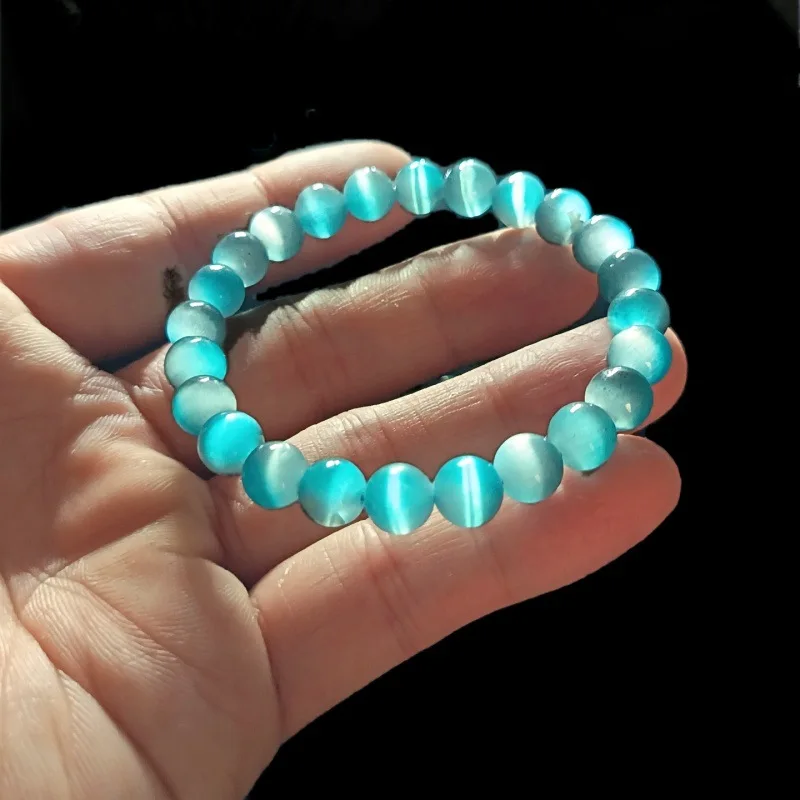 سوار عصري بحجر عين القطة متدرج 8 مم - سوار مطرز بحبل مرن مصنوع يدويًا - أفضل هدية للإعطاء