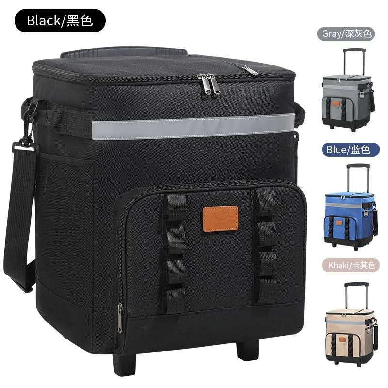 2025 New 35L Wheeled Cooler Bag, Insulated Thermal Tote for Outdoor Picnic Camping, PVC Waterproof Travel Pulling Bag
