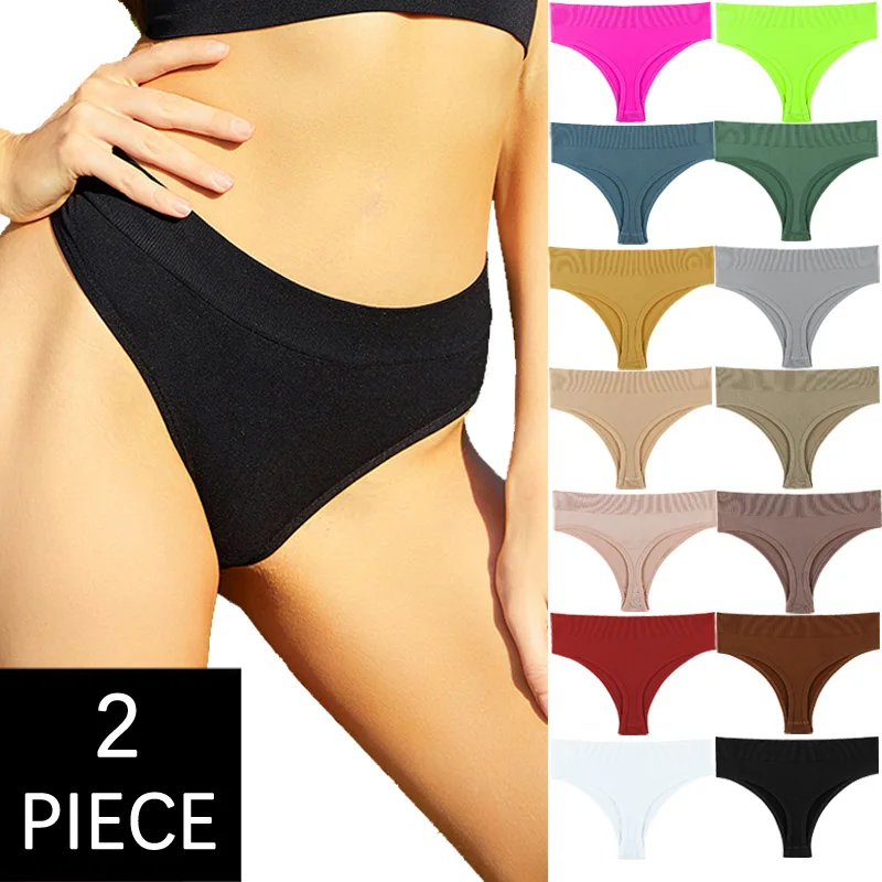 CINOON Women Solid 2PCS/Set Panties Sexy Middle Waist G String Thong Femal Soft Nylon Lingerie Stretch T-Back Thong Underwear