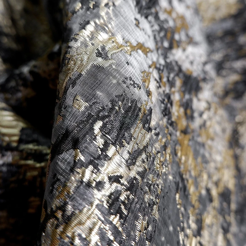 Jacquard Fabric Granite Texture Grey Gold Irregular Relief Embossed Double Face Vintage Structured Suiting Designer DIY Sewing