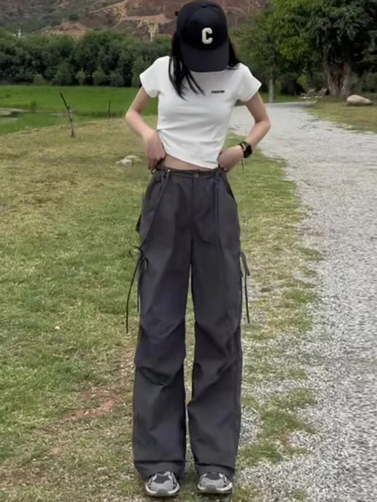 

American Sle Parachute Work Pants Women's Summer Thin High Waist Wide Leg Straight Casual Qui Dry Sports Pants