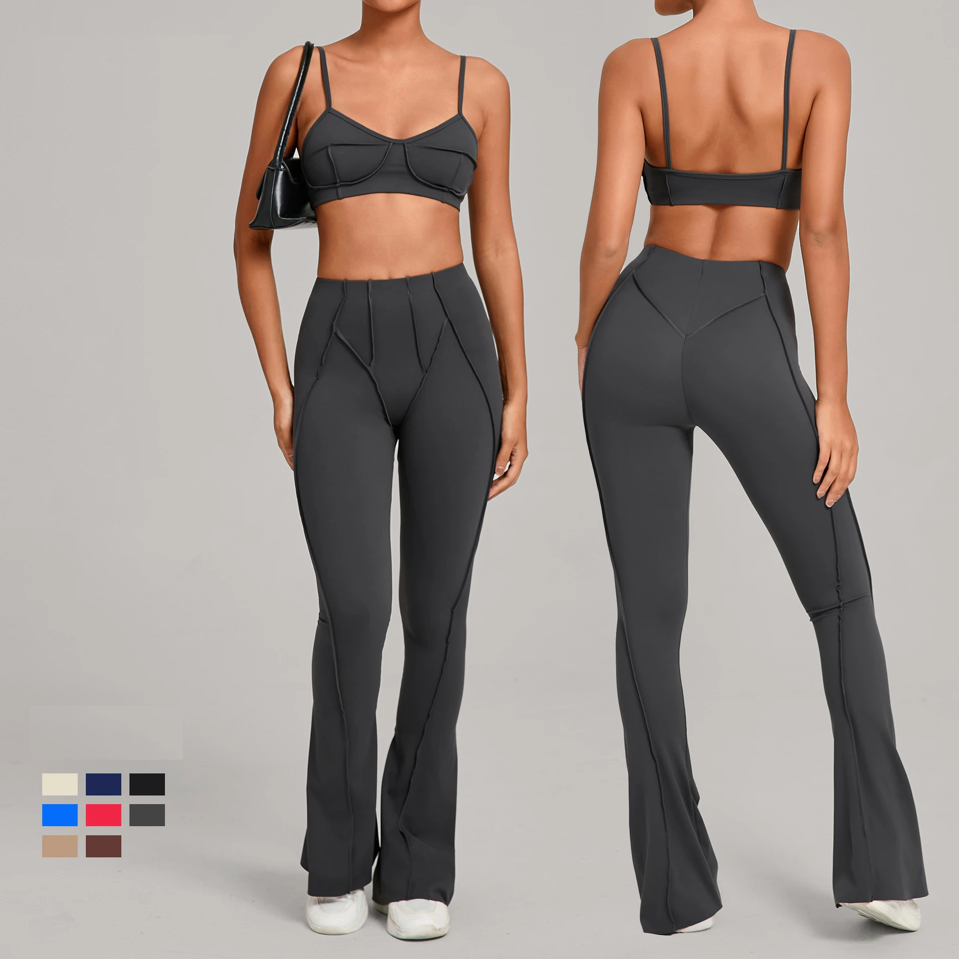طقم يوجا مكون من قطعتين سروال ضيق عالي الخصر وحمالة صدر رياضية بدون خياطة ماصة للرطوبة ملابس رياضية للنساء للجري واللياقة البدنية #1