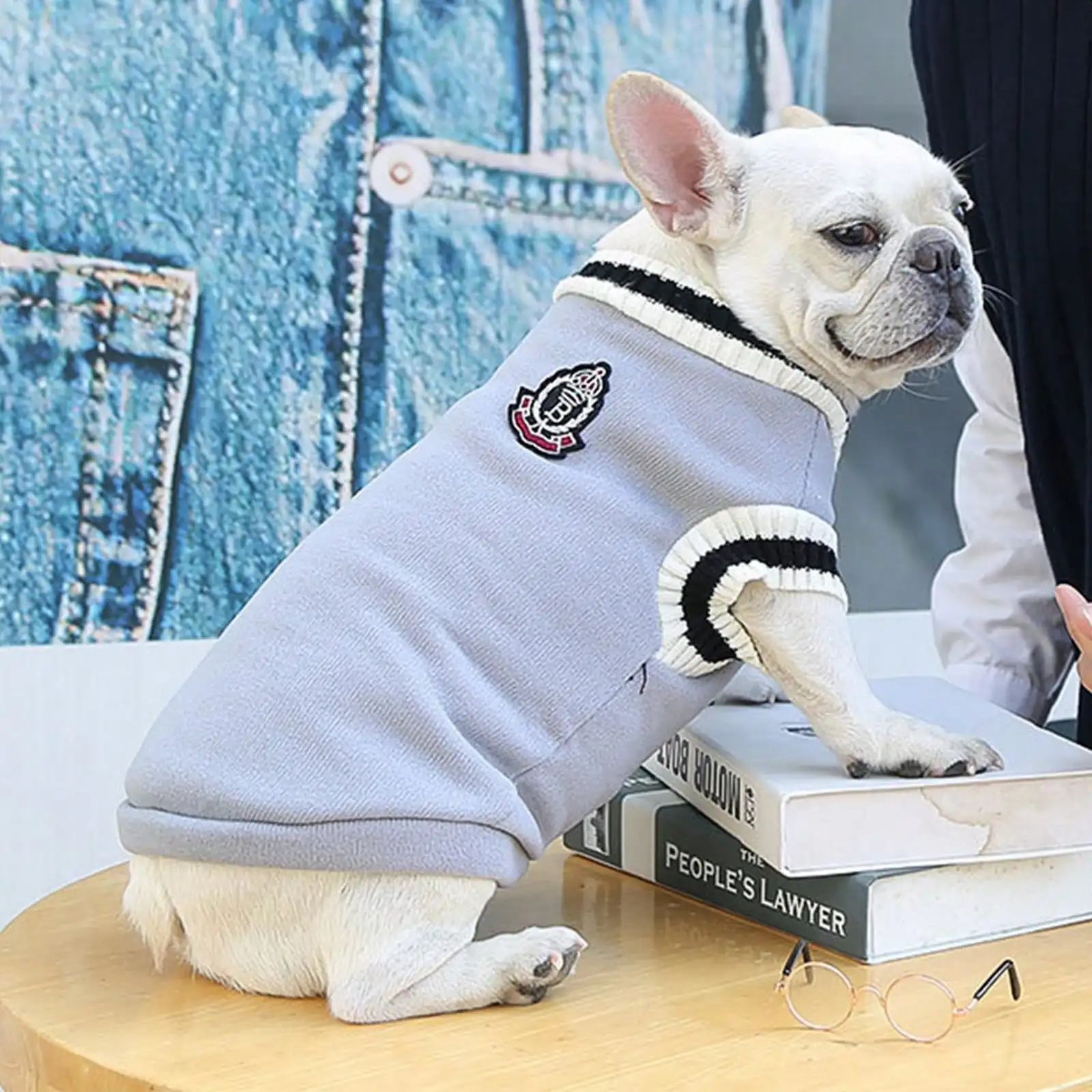 1pc knitted waistcoat V-neck college style pet dog and cat clothing vest