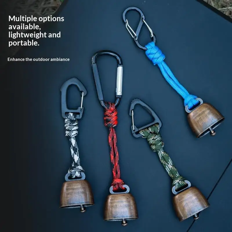Outdoor-Metall-Bärenklingeln mit Paracord-Lanyard und Metallhaken zum Wandern, Camping und zum Abschrecken von Tieren – Detail 4