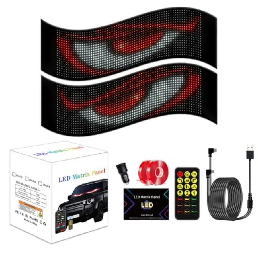 2 Pack Devil's Eye LED Light Signs for Cars, SUVs, Trucks Windshield, Bluetooth App Control DIY Programmable Scrolling Digital