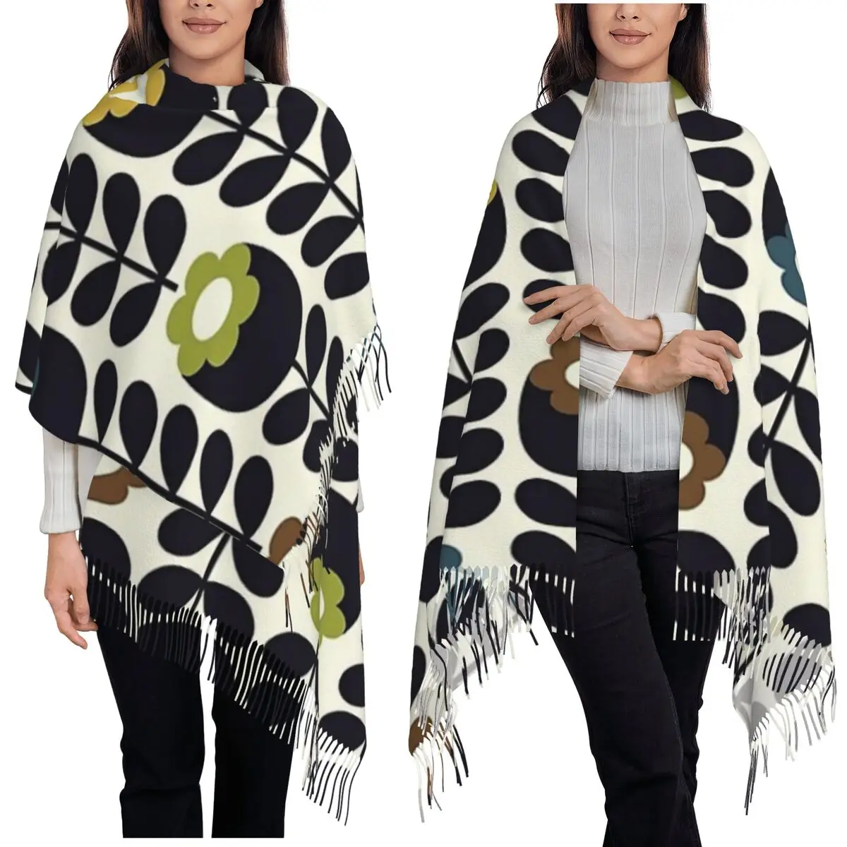 ORLA KIELY Scarf Tassel Scarves for Women Soft Warm Shawls and Wraps Long Fall Winter Shawl Wrap