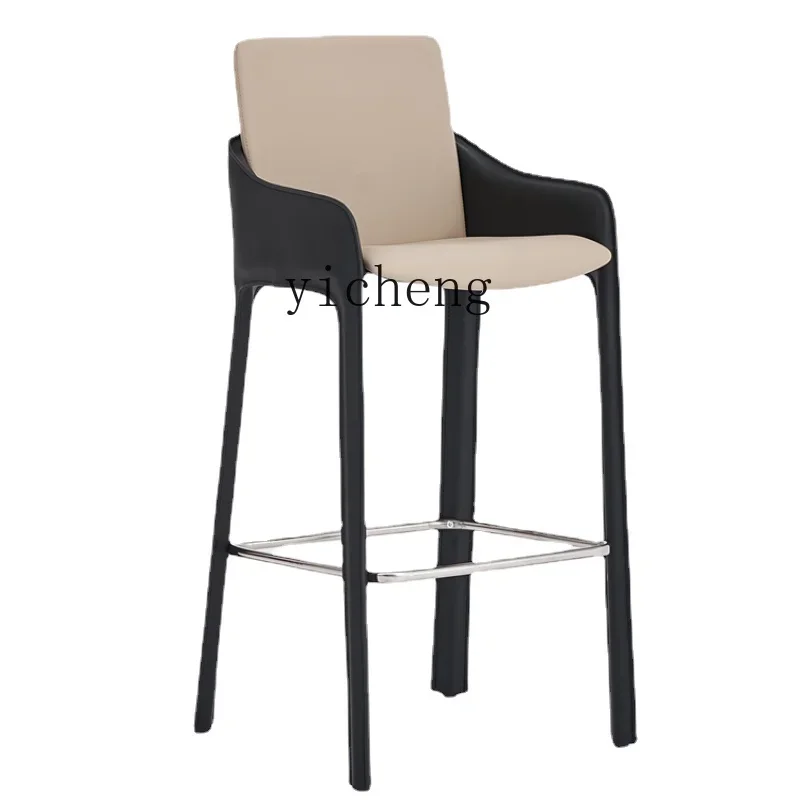 ZK Saddle Leather Bar Chair Home Armrest Bar Stool High-End Chair  Minimalist High Chair