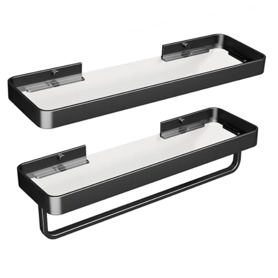 

Danpoo Floating Bathroom Shelves with Towel Bar Clear Tempered Glass Wall Shelf 2-Pack Versatile Bathroom Organizer Set