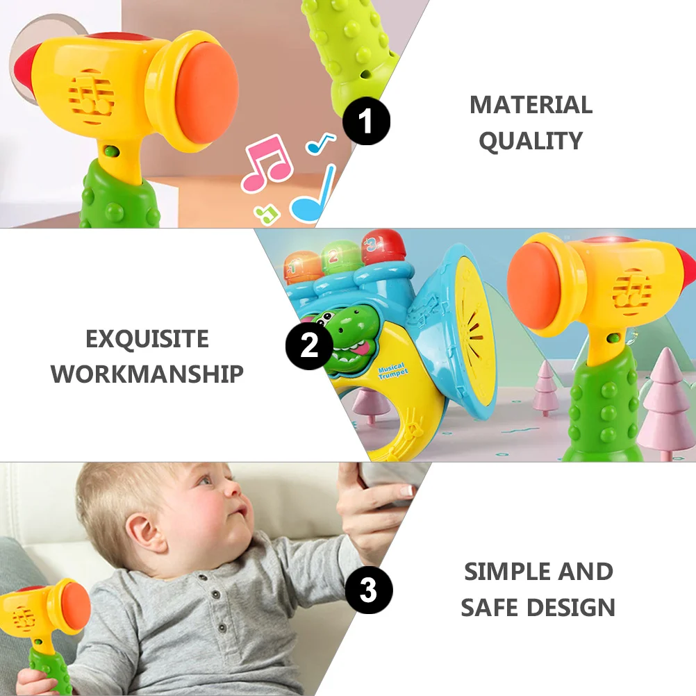 

Music Hammer Baby Tapping With Lights Sounds, Soft Rubber Head For Hand Muscle Training, Educational Baby Toy, Funny Lights