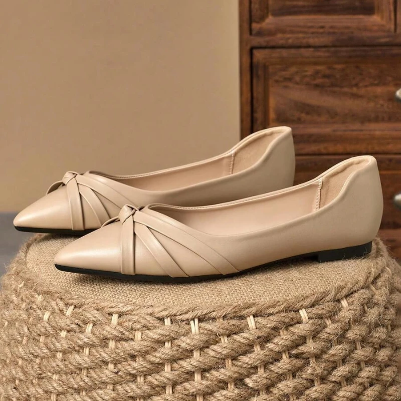 

Women Flat Shoes With Plain Knotted Design Leather Pointed Toe Loafers Comfortable For Work Office Commuting All Season 44 45