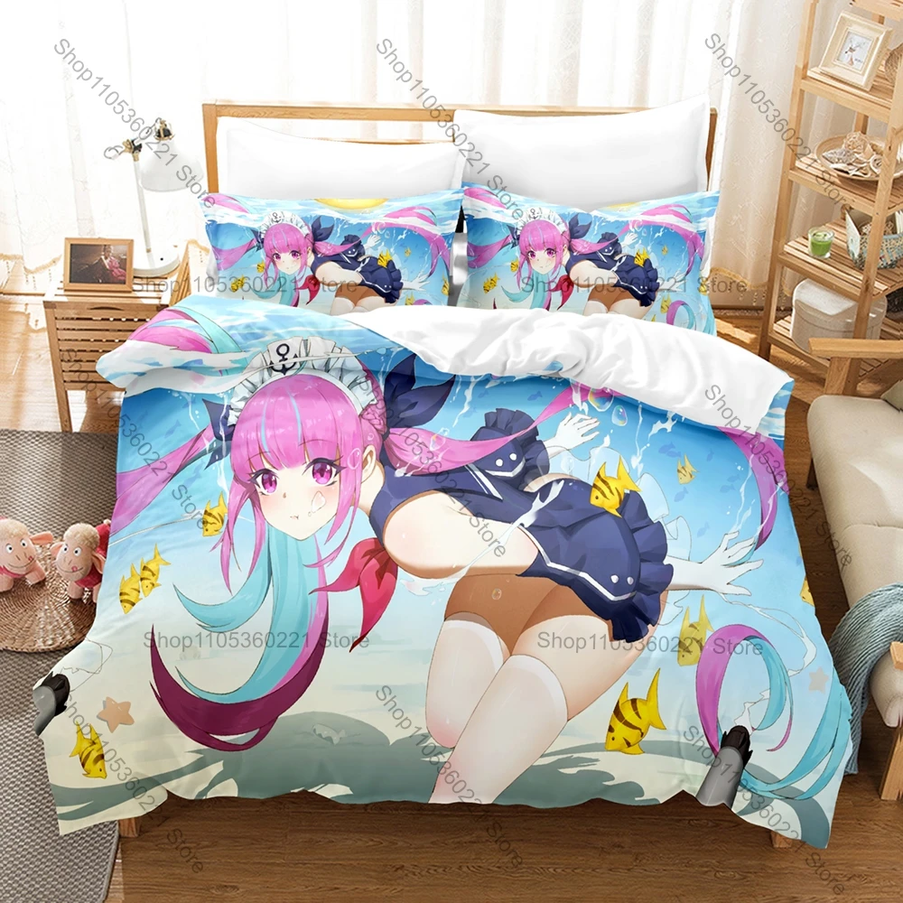 Juego de ropa de cama con gráfico del logotipo de Kawaii Minato Aqua Anchor, funda nórdica con 2 fundas de almohada, decoración para habitación de adolescentes, regalo para todas las estaciones