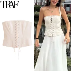 TRAF Off Shoulder Corset Crop Tops Women 2024 Tied Strapless Tube Top Woman Summer Backless Sexy Bustier Party Bandage Tank Tops