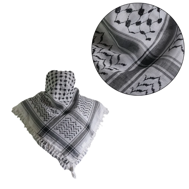 Dustproof Adult Shemagh Scarf Multi Purpose Lattice Pattern Keffiyeh Headscarf Adjustable Religious Scarf Outdoor Scarf