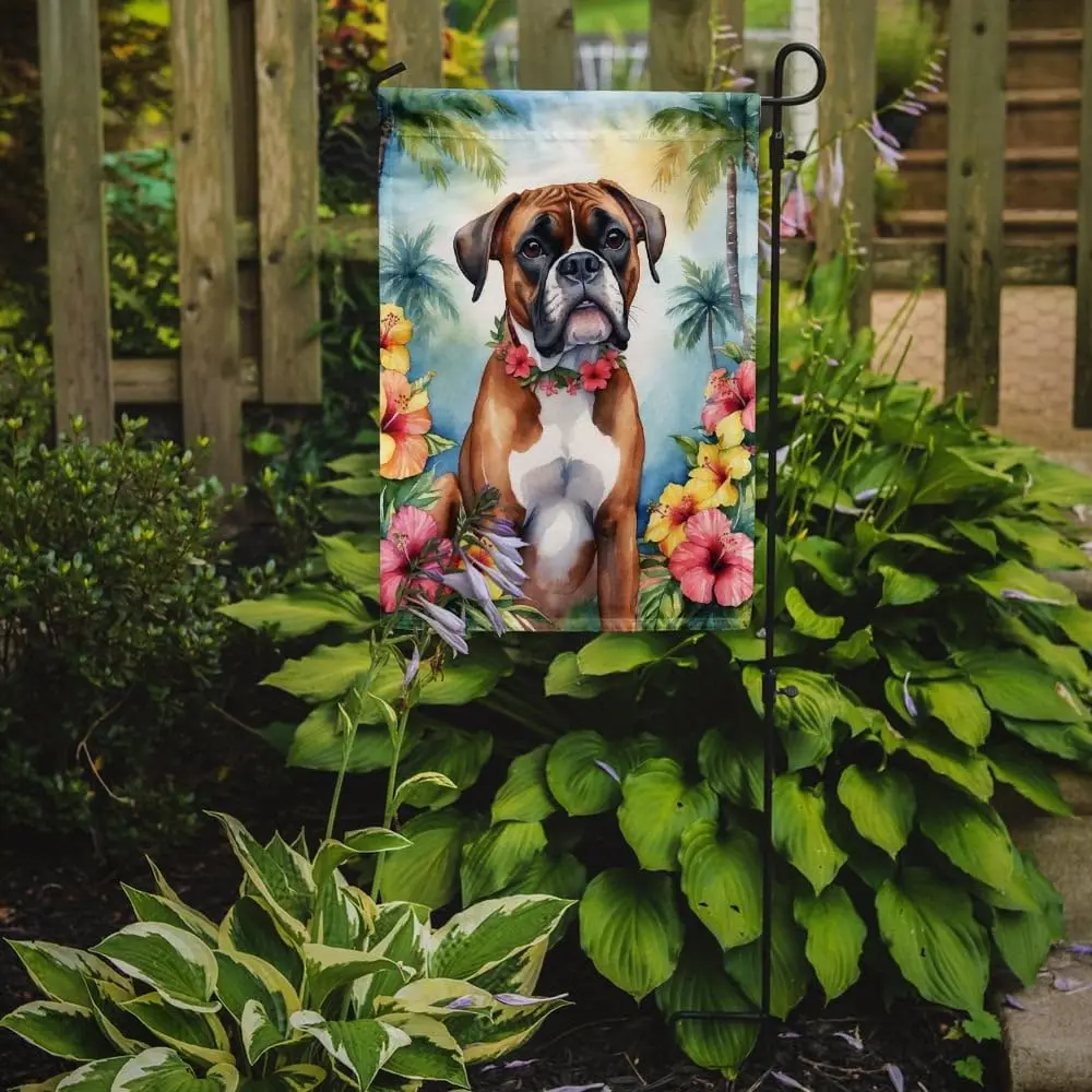 Caroline;s Treasures DAC6389GF Boxer Luau Garden Flag Mailbox Flag Decorative Yard Flag Banner Outside Patio Artwork Yard Flower