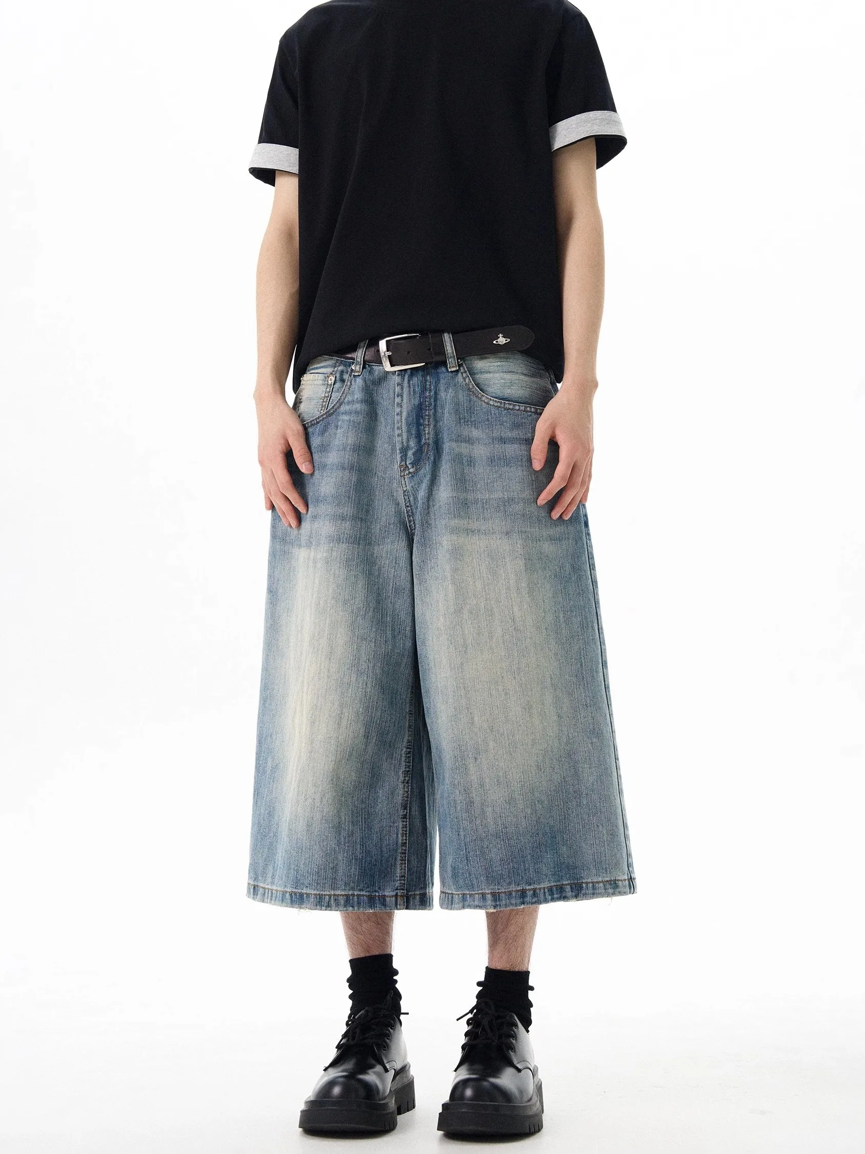 الرجعية الأمريكية Waed الدنيم واسعة الساق ort السراويل فضفاضة سبعة أقدام الجينز عارضة الشباب العصرية متعددة كيت منتصف عالية الخصر الجينز