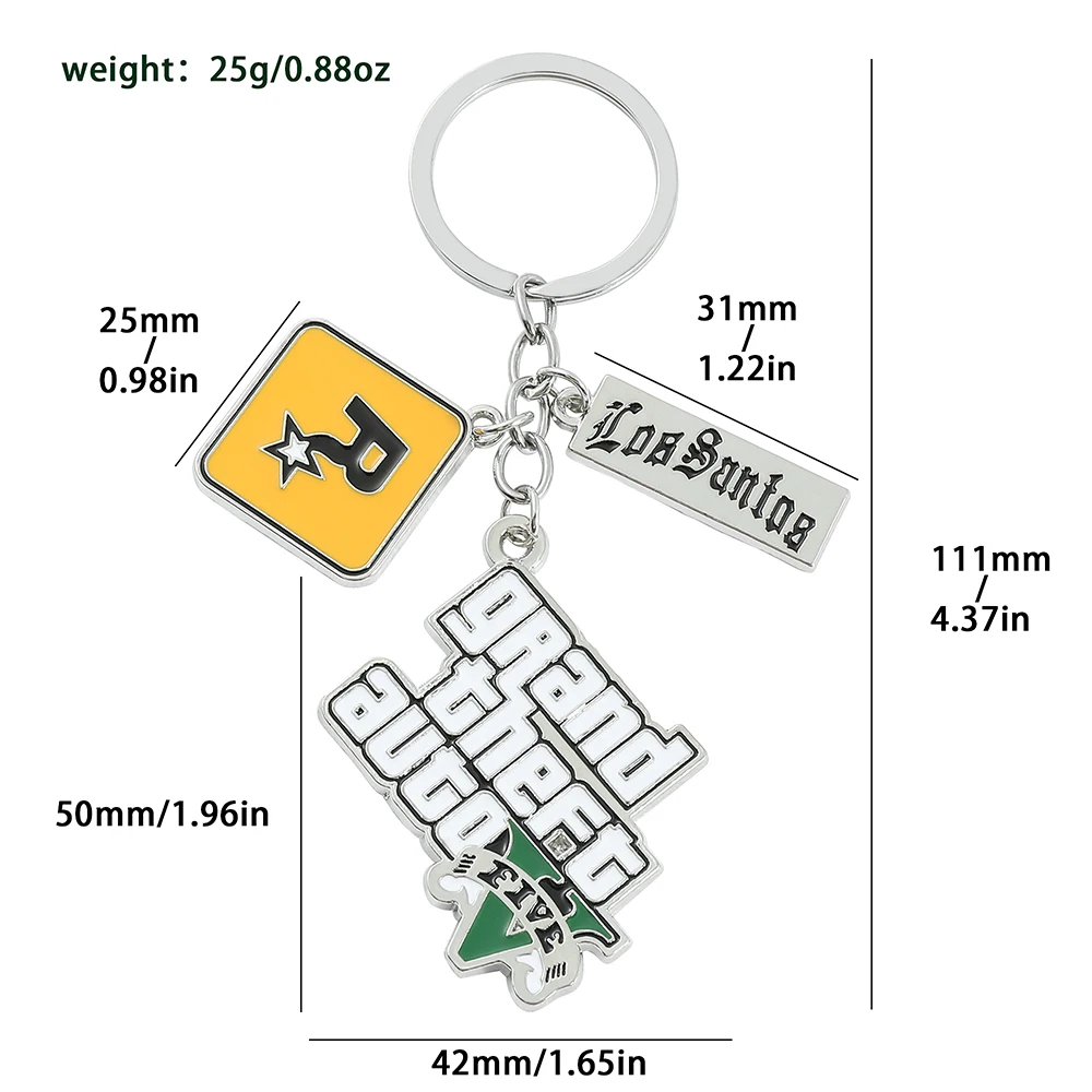 Game Grand Theft Auto Logo Keychain Pendant Key Chain Metal Holder Key Ring Fans Gift Jewelry Accessories PS5 Xbox PC Keyfob