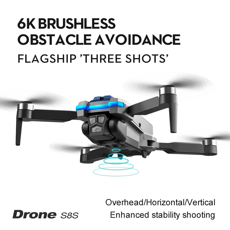 Original S8S GPS RC Drone Triple Adjustable Camera Omnidirectional Obstacle Avoidance Brushless Optical Flow Foldable Quadcopter