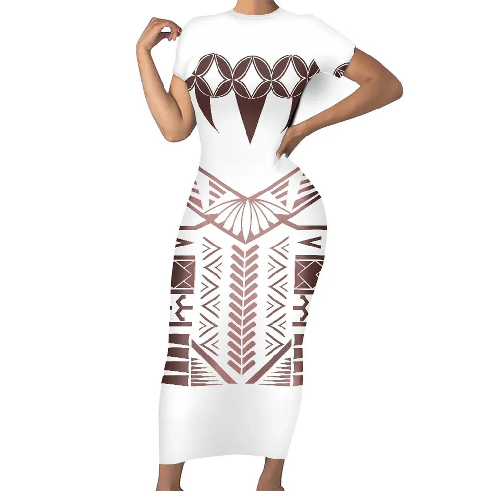 فساتين صيفية من قماش البولينيزية القبلية للنساء 2023 تصميم جزيرة هاواي الباسيفيكية من البوليستر غير رسمي