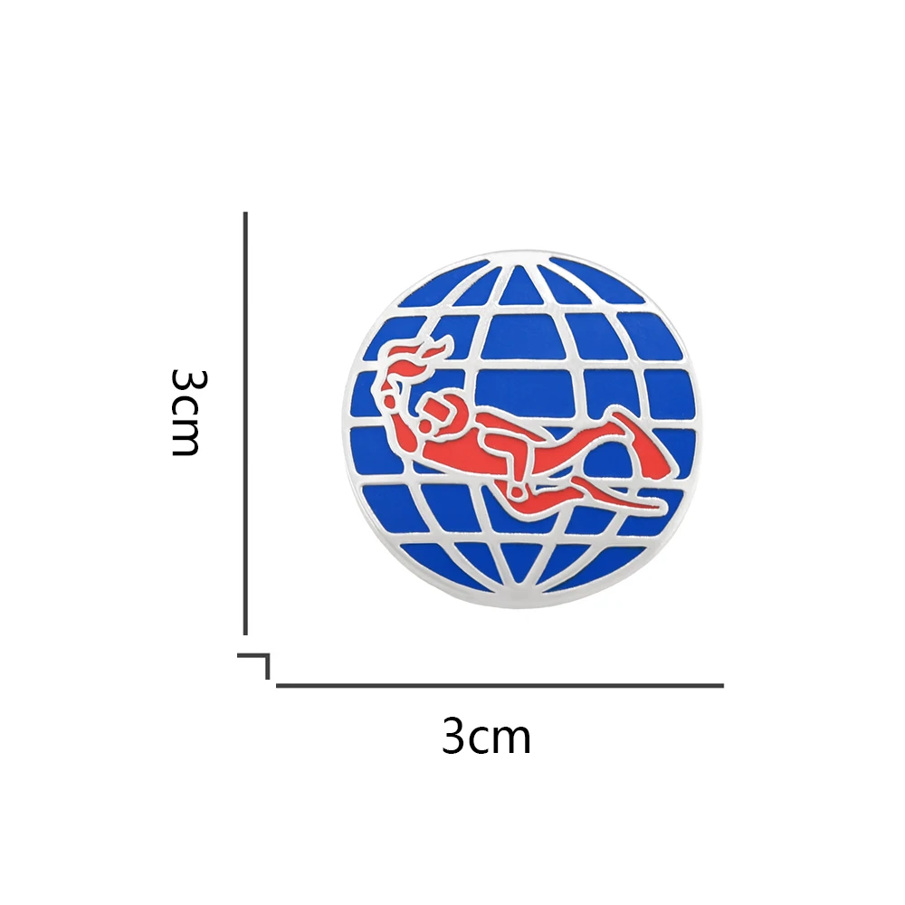 PADI Logo Enamel Pin Global Diver Lapel Pin Red Diver Blue Earth Badge Scuba Diving Themed Backpack Accessories view 3