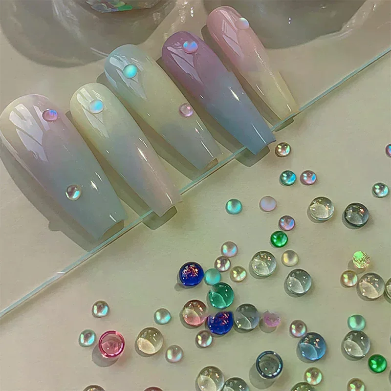 /JCS/Colorful Mermaid Bubble Bead Nail Accessories Flat Candy Colored Semi-Circular Mermaid Diamond Macaron Nail Decoration