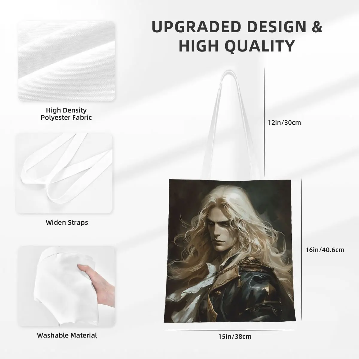 حقائب تسوق Alucard Castlevania قابلة للطي من القماش The Tote حقيبة كتف نسائية للسفر #3