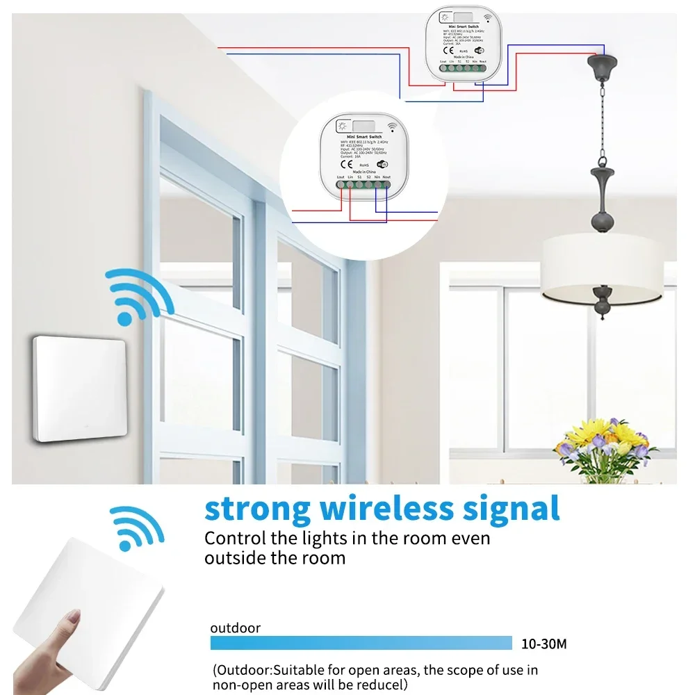 16A Tuya WiFi Smart Switch, keine Batterie erforderlich, kabelloser Schalter, Smart Life App-Steuerung, kompatibel mit Alexa & Google Home – Detail 3