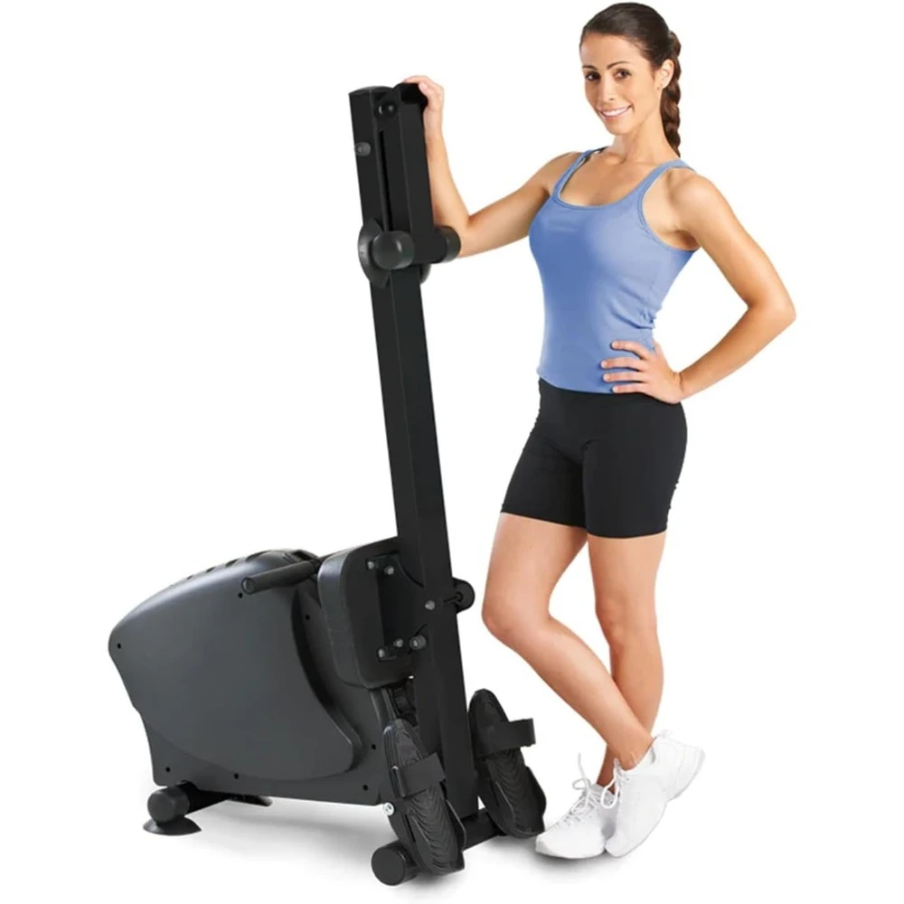 เครื่องกรรเชียงบกแบบพับได้ RW1000 สำหรับใช้ในบ้าน/สำนักงาน, ระบบต้านทานแม่เหล็กเงียบพิเศษ, ใช้พลังงานจากแบตเตอรี่, สีชาร์โคล