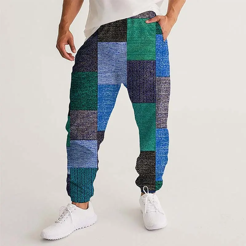 Geometric Color Blocks Printed Pants Men's Side Pockets Elastic Drawstring Sweatpants Joggers Pants Casual Trousers Fall Winter