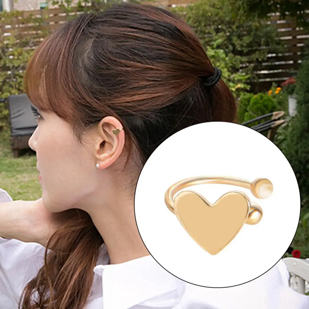 Women Ear Cuff Clip Alloy Heart Star Triangle Moon Stud Free Gift Boxed Pouch Birthday Favor Sparkle Tint Sweet Party Wear Style