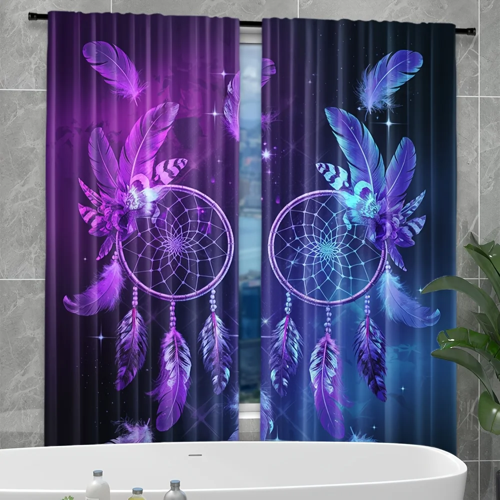 

Purple Dreamcatcher Curtains Feather Art Boho Style Elegant Home Decor Spiritual Design Window Drapes Interior Fashion