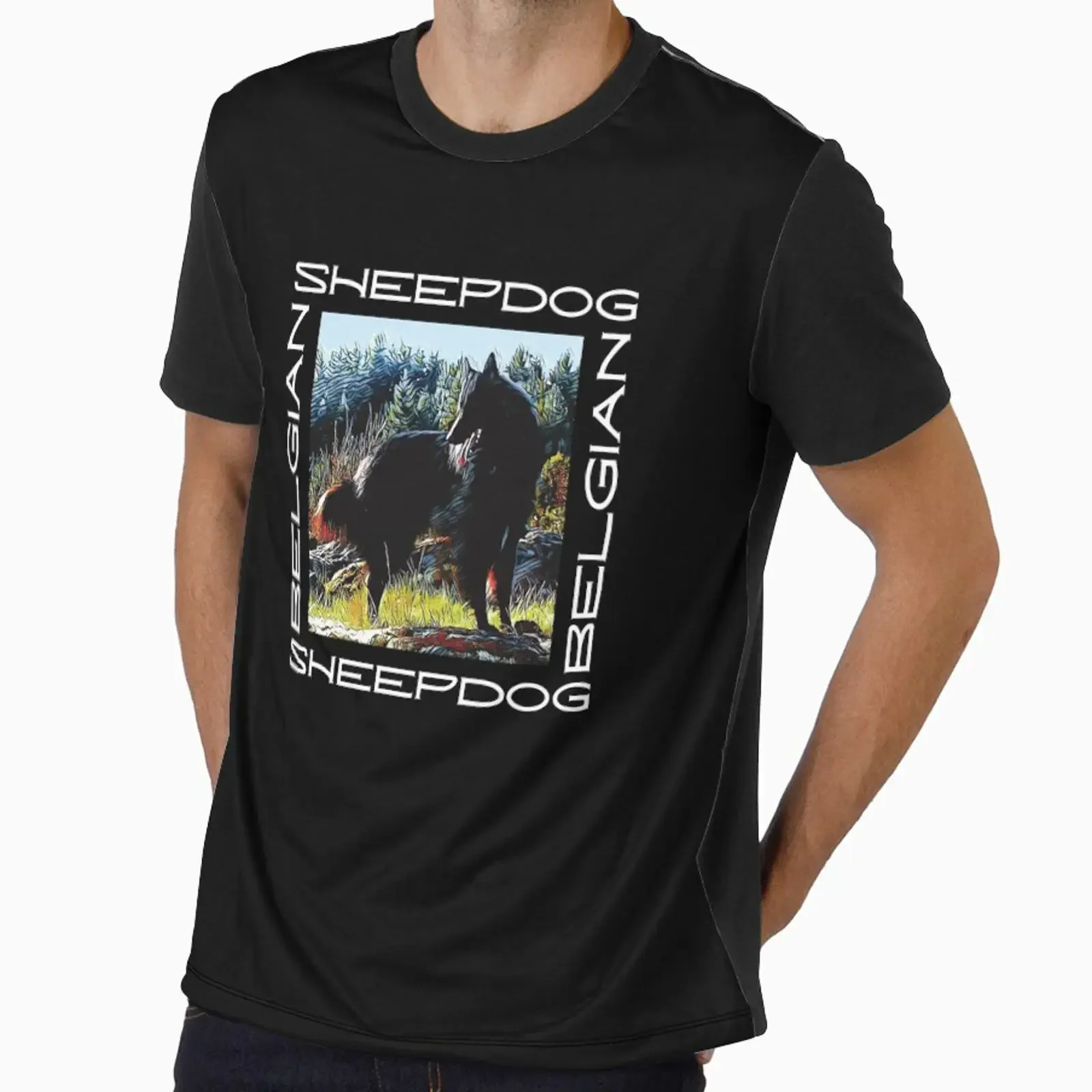 Fotografía de perro pastor belga Groenendael con tipografía artística diseñada y vendida por arlutai vintage Washed fashion Unisex