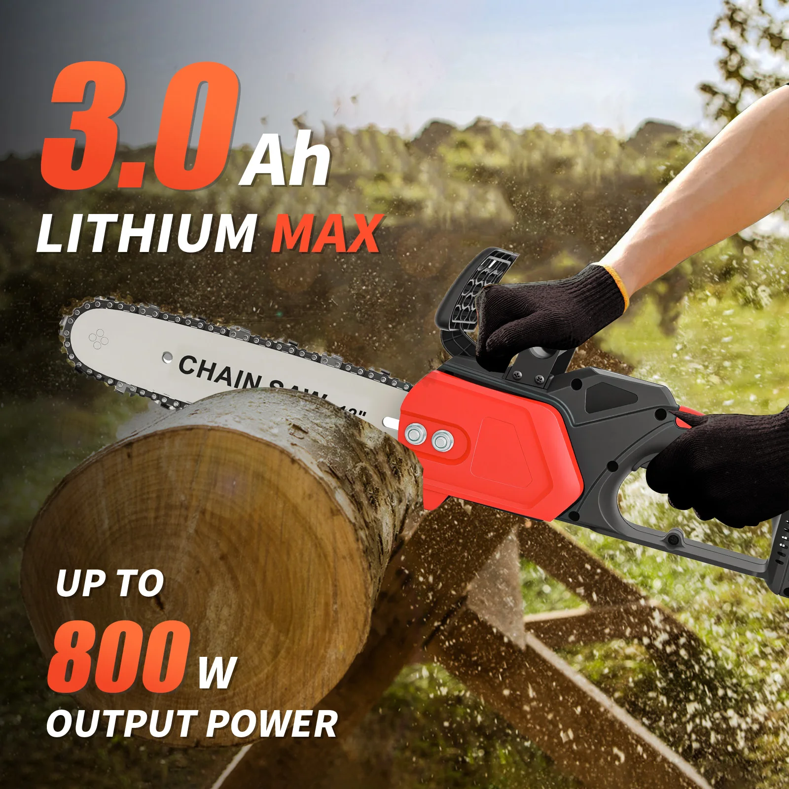 

800W Cordless Electric Chainsaw 12" Brushless with 21V 3.0Ah Battery Charger for Woodworking Tools Cutting and Tree Trimming