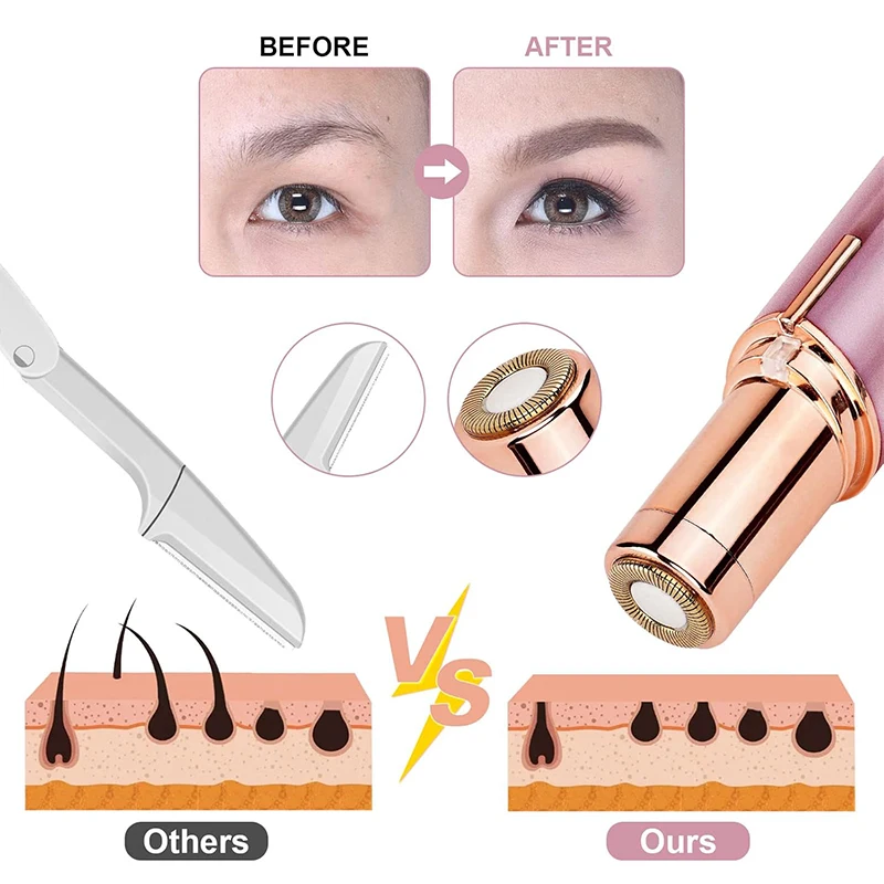 Electric Facial Hair Removal Epilator Eyebrow Lipstick Shape Painless Facial Sensitive Areas Bikini