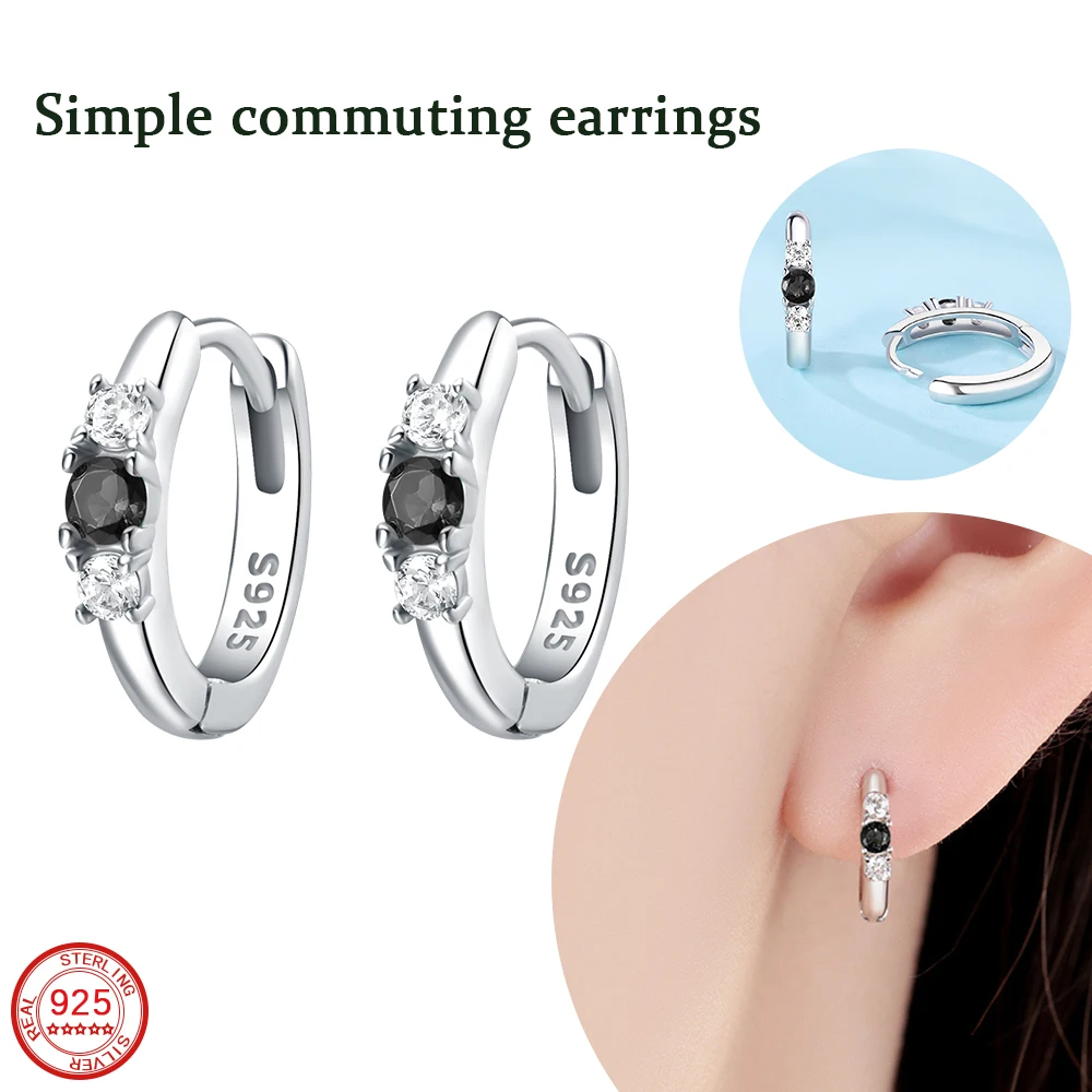 New Cute 925 Sterling Silver Black - Simple Stone Set Earrings for Women's Love Simple Unlimited Love Ring Luxury Jewelry