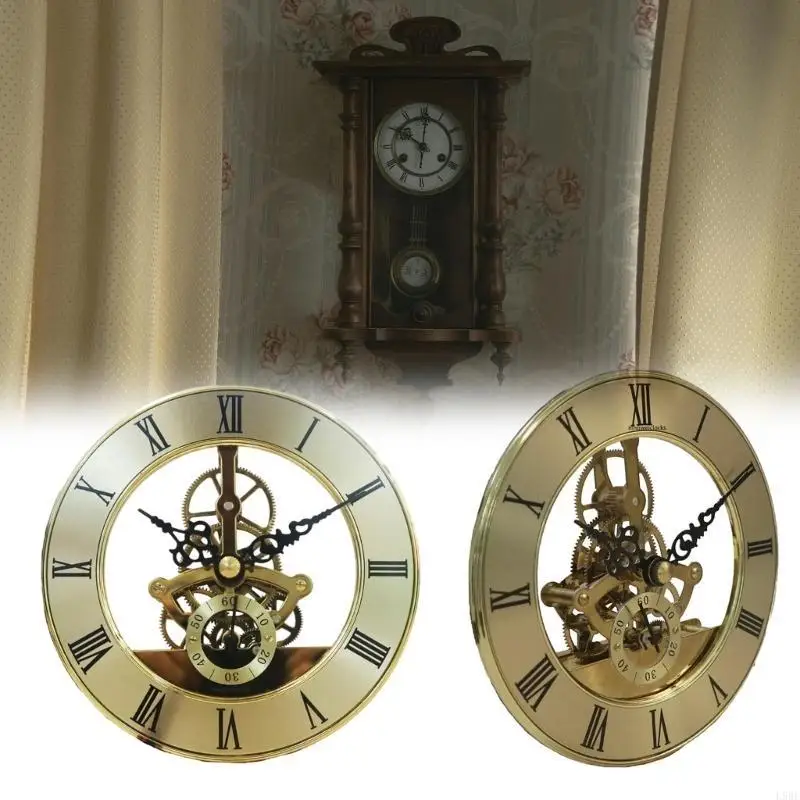 L9BE Sophisticated 126mm Clock Insert Gold Detailing Skeleton Gear Clock Head Quartzs Movement for Home or Office Decors