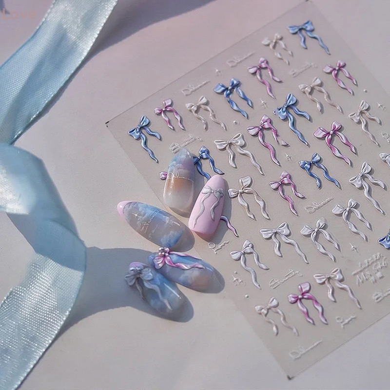 [L&P] ملصقات أظافر على شكل فيونكة خفيفة لامعة على شكل صدف أورورا 5D تصميم فني للأظافر شارات تزيين لتقوم بها بنفسك مانيكير