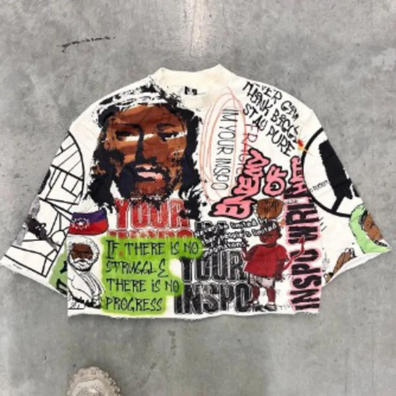 Cartoon Print T-shirt 2024 American And European Popular Hoodie New Punk Casual Round Neck Couple Pullover Loose Unisex Top New