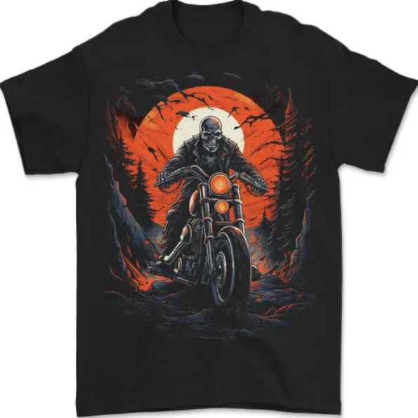 

Skull Biker Motorcycle Motorbike Halloween Mens T-Shirt 100% Cotton