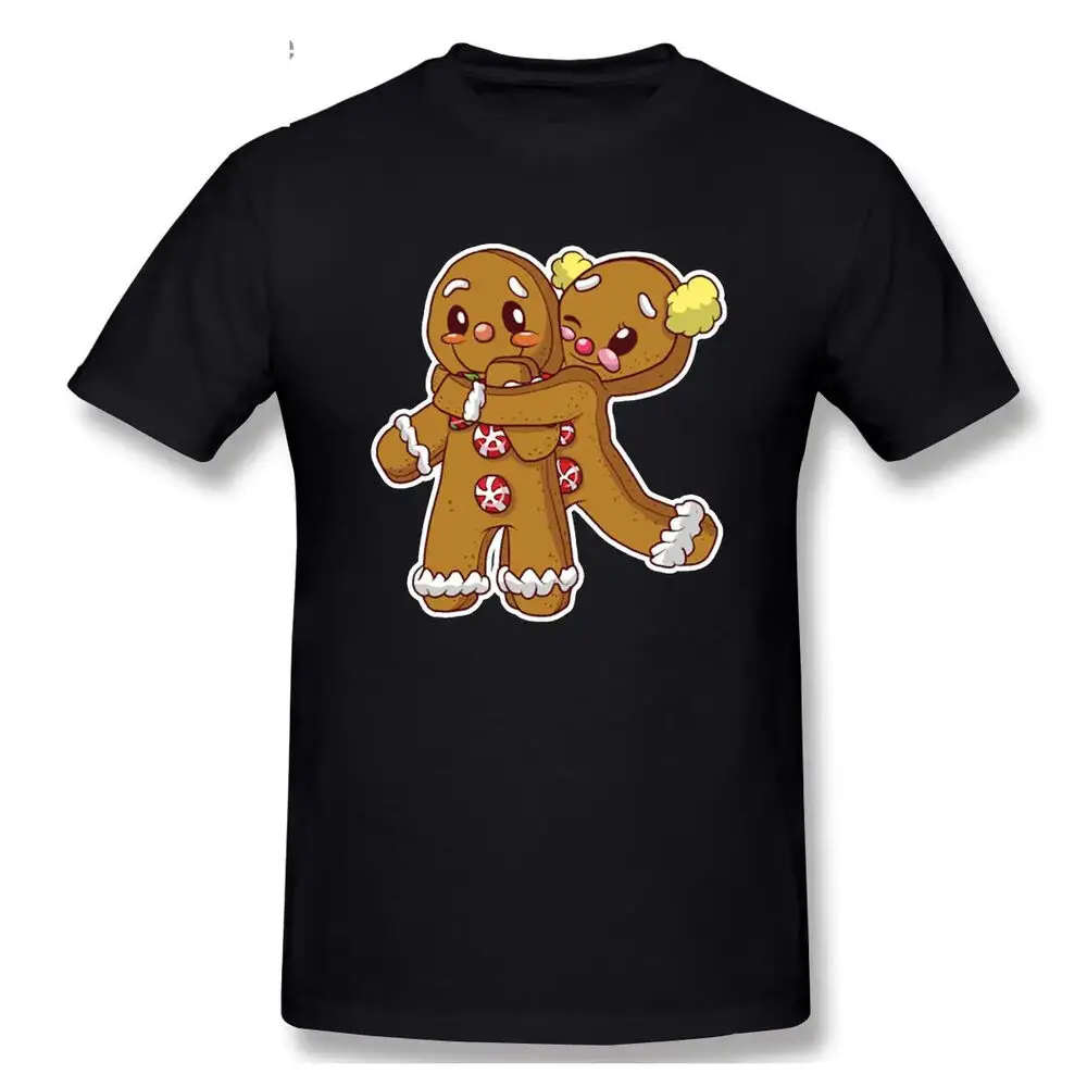 Gingerbread Christmas Blushing Cookie Couple Funny White Short Male TshirtAnime Pattern Clothing Y2K SummerAnime Graphic T-shirt