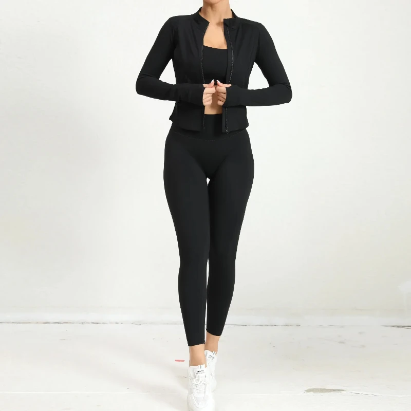 Women Sportswear 3 Piece Yoga Set Autumn Winter Long Sleeve Zipper Suit for Fitness Sport Outfit Female Gym Workout Clothing Red