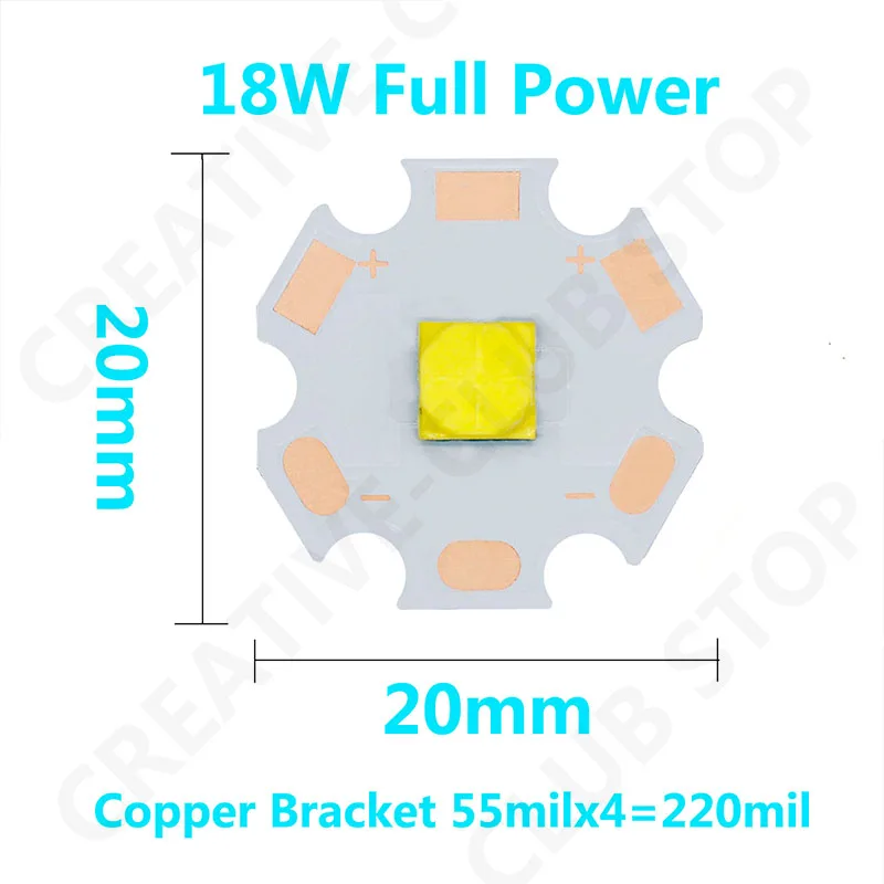 LED懐中電灯ビーズ,高出力,クールホワイト,6500k, 16mm, 20mm, pcb, xm-l2, t6, 10w, 5個