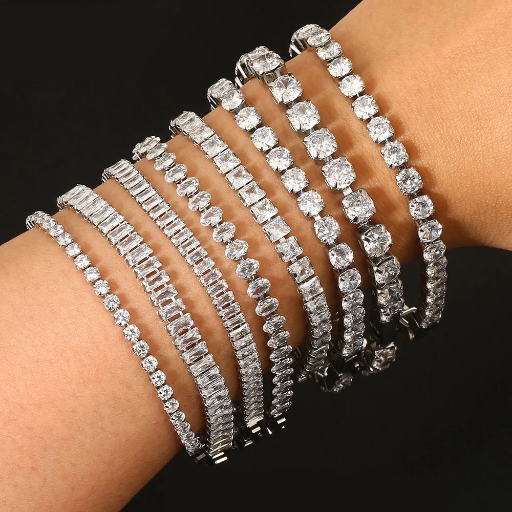 

Теннисные браслеты из муассанита 3 мм и 4 мм, серебро 925 пробы, полностью инкрустированные бриллиантами, белое золото, свадебные ювелирные украшения, Pulseiras De Prata для девушек