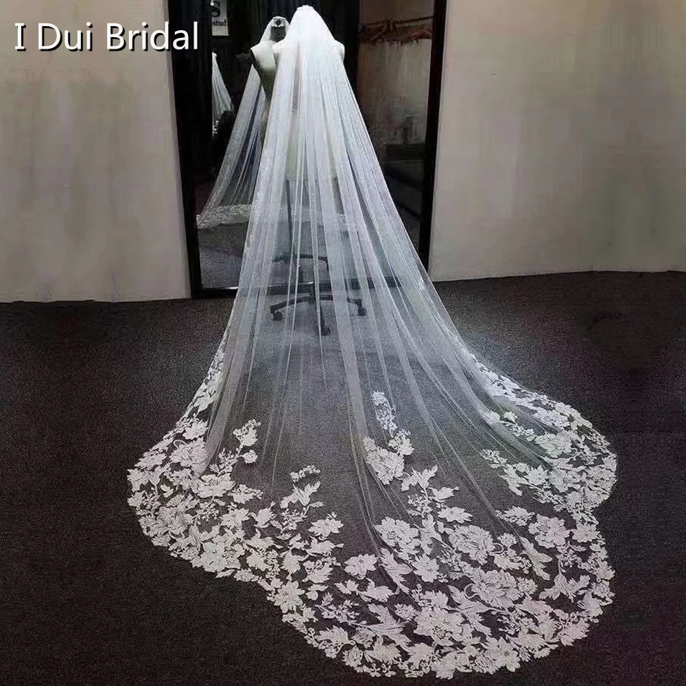 

Vintage Cathedral Lace Wedding Bridal Veil With Metal Comb 1 Tier Custom Make Dramatic Bohemian Bride