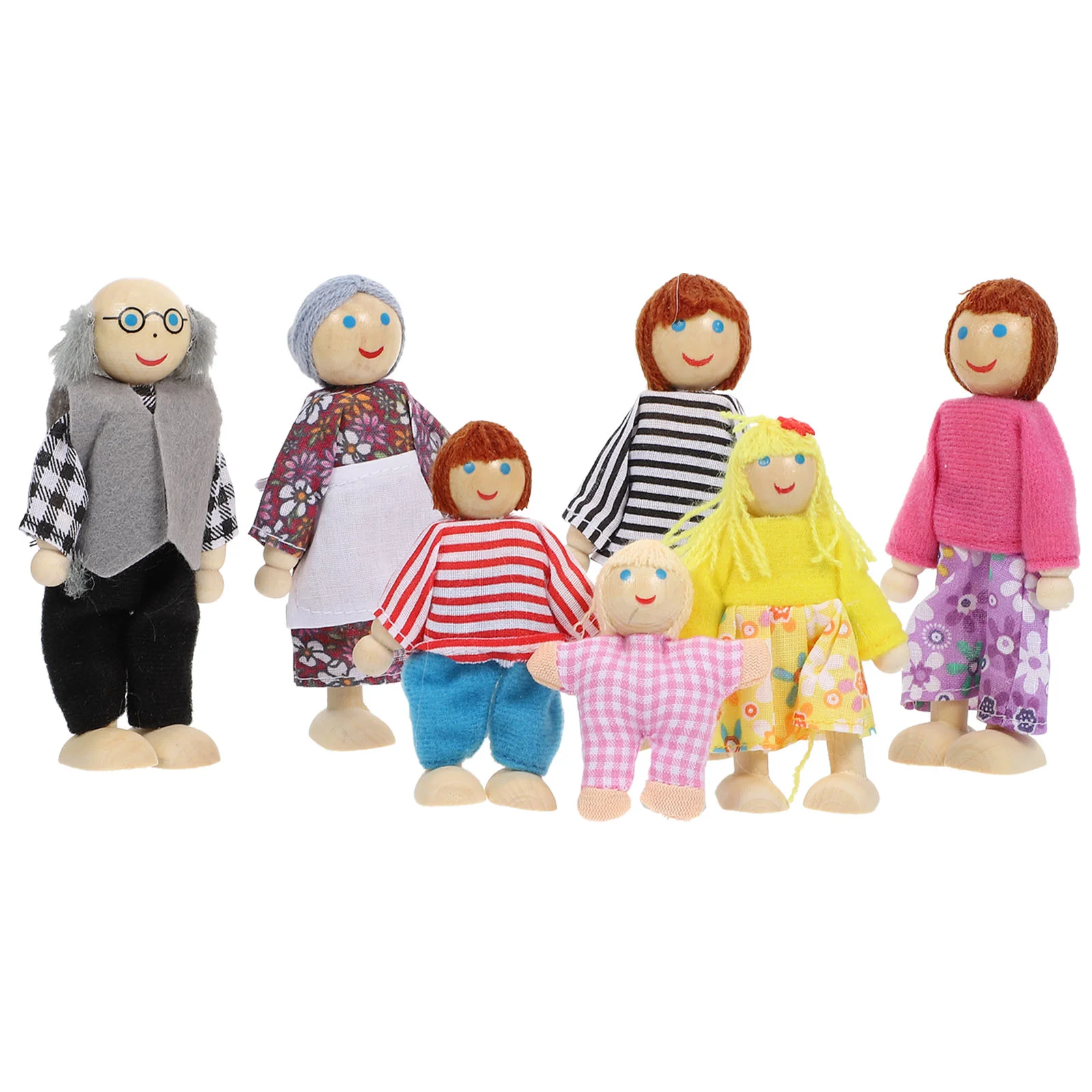 

1 Set of Poseable Wood Toys Wooden House People Adornment Mini House Supply Poseable Family